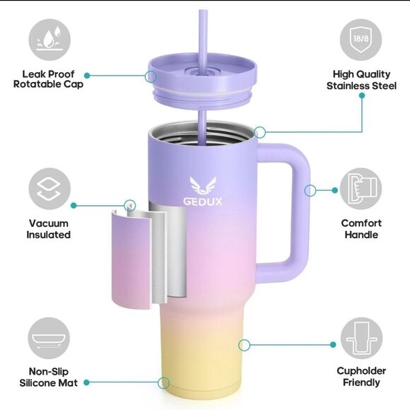 Gedux Gradient 40 Oz Stainless Steel Tumbler 2 In 1 Leakproof Lid with Straw - Picture 3 of 6